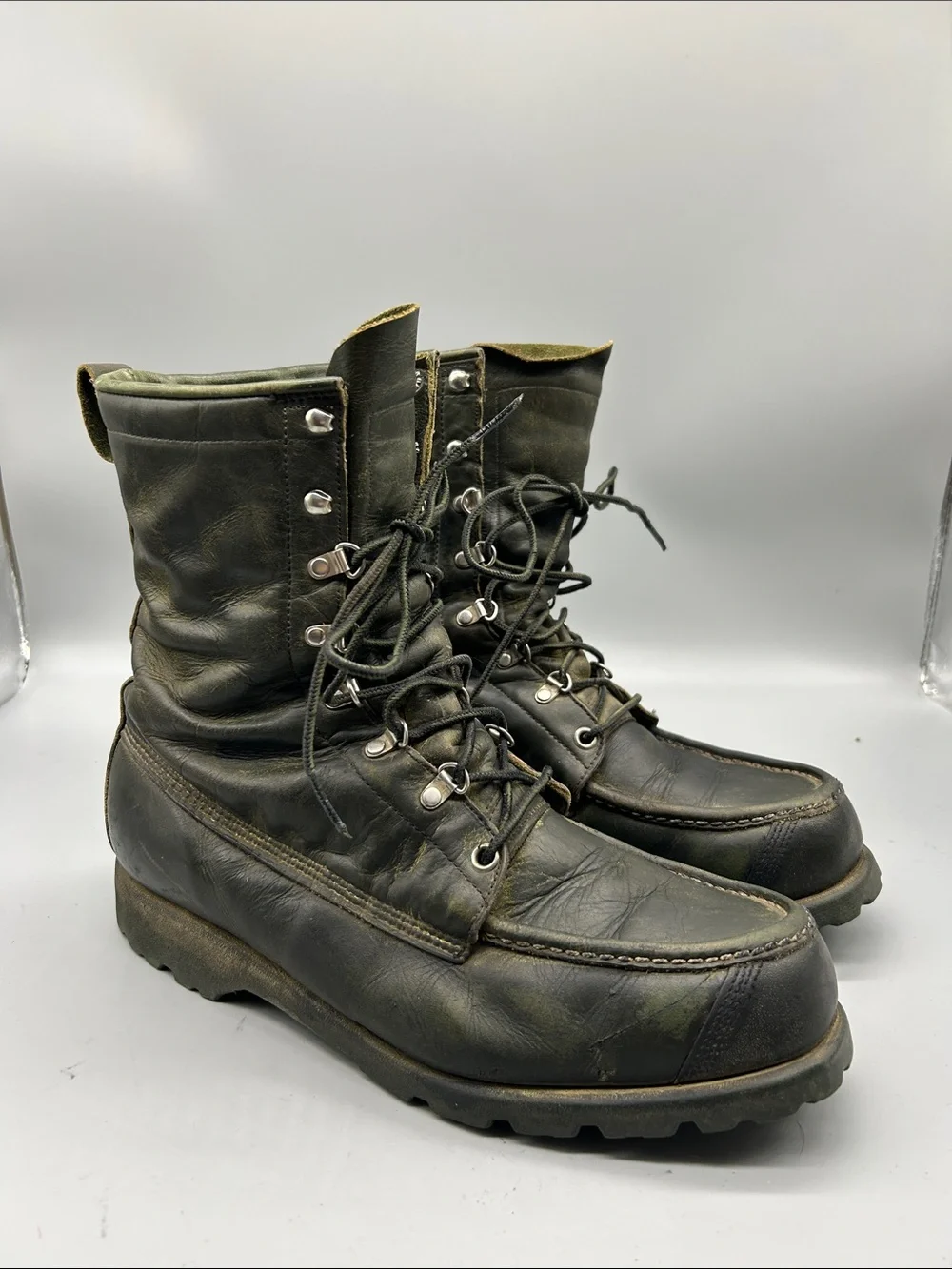 Vintage Ted Williams Sears Men's US 9.5D Boot Green Leather Work Combat Boots